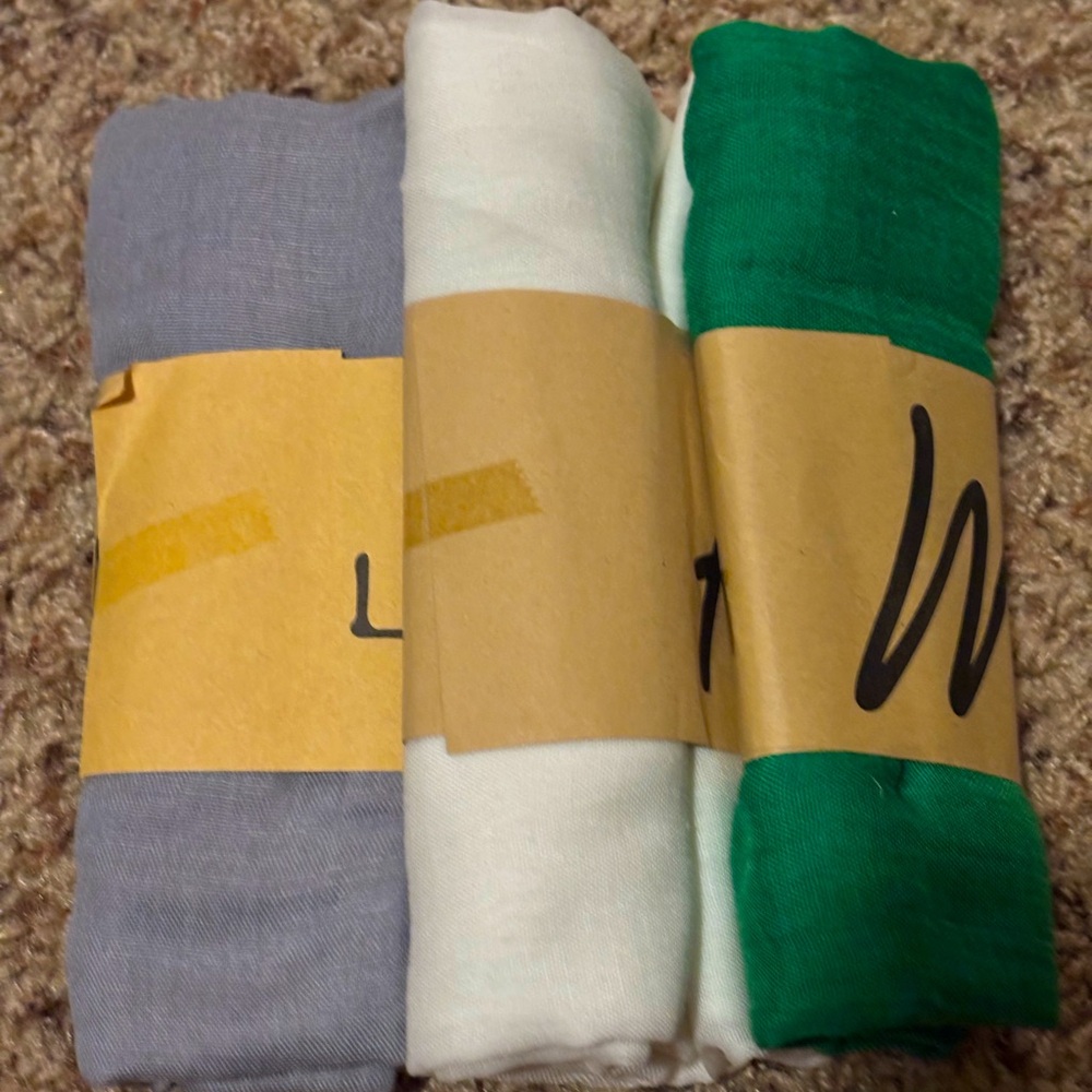 Set of Three Head Scraves - Gray, White, and Green